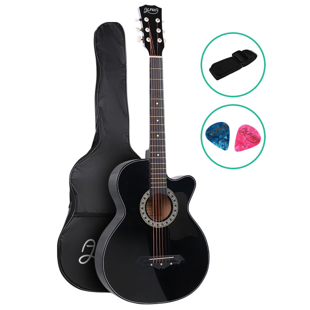 ALPHA 38 Inch Wooden Acoustic Guitar Black