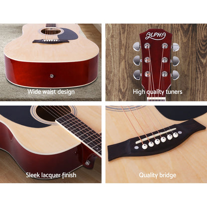 ALPHA 41 Inch Wooden Acoustic Guitar Natural Wood