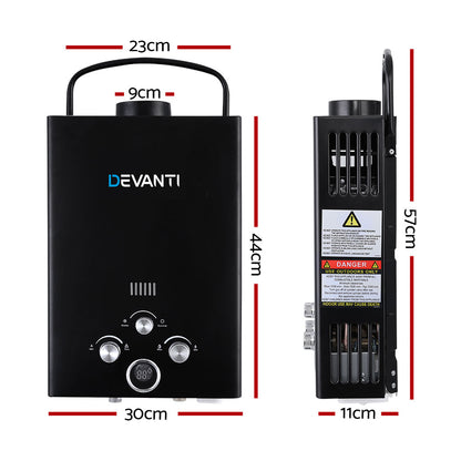 Devanti Outdoor Portable Gas Water Heater 8LPM Camping Shower Black