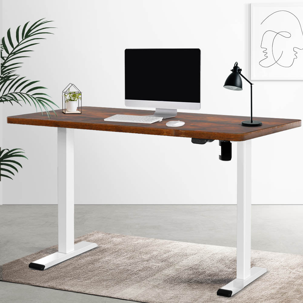 Artiss Electric Standing Desk Motorised Sit Stand Desks Table White Brown 140cm
