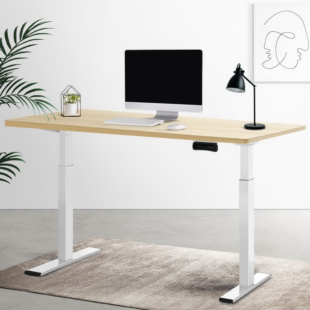 Artiss Standing Desk Electric Height Adjustable Sit Stand Desks White Oak 140cm
