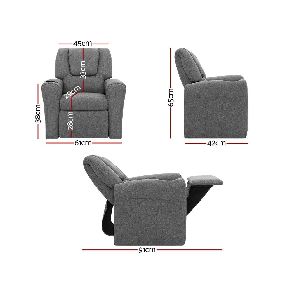 Keezi Kids Recliner Chair Grey Linen Soft Sofa Lounge Couch Children Armchair