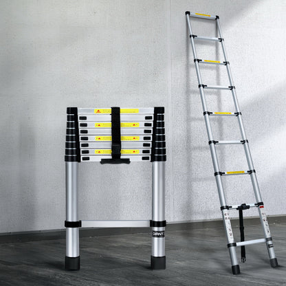 Giantz 2.6M Telescopic Ladder Aluminium Extension Extendable Steps Adjustable Height
