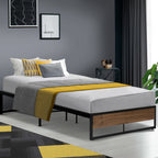 Artiss Metal Bed Frame King Single Size Wooden Mattress Base Platform Black OSLO