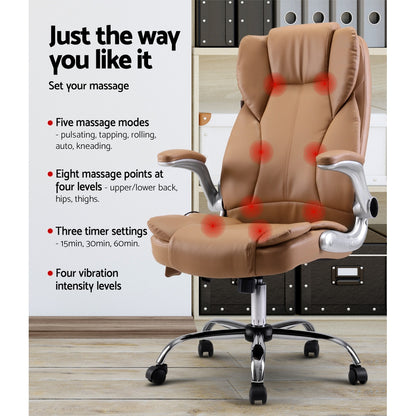 Artiss Massage Office Chair Gaming Chair Computer Desk Chair 8 Point Vibration Espresso