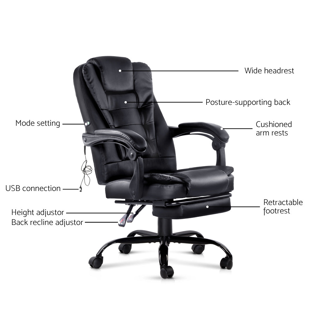 Artiss Electric Massage Office Chairs Recliner Computer Gaming Seat Footrest Black