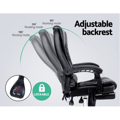 Artiss Massage Office Chair 8 Point Footrest Black