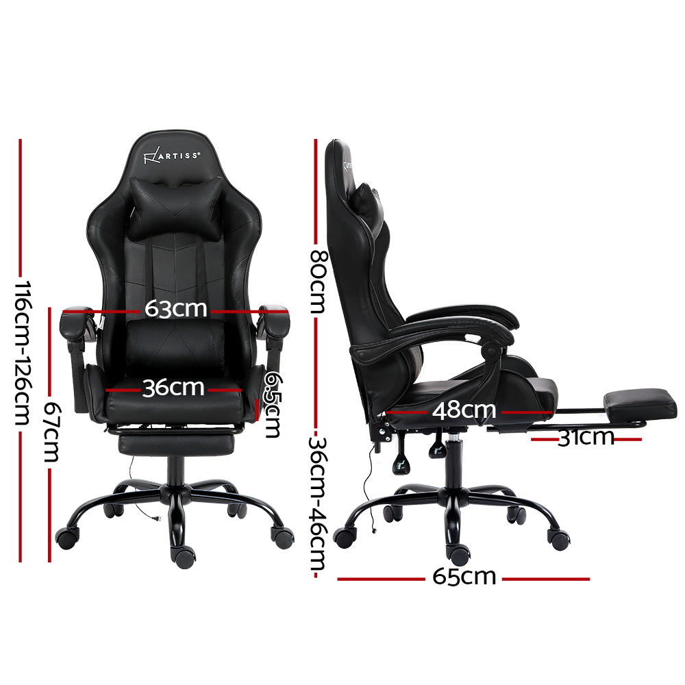 Artiss Massage Gaming Chair 2 Point PU Leather Black