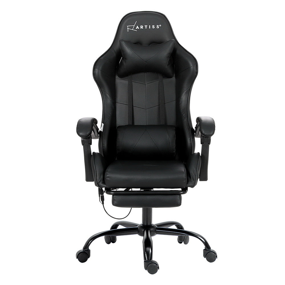 Artiss Massage Gaming Chair 6 Point PU Leather Black