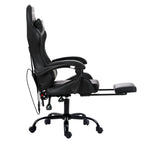 Artiss Massage Gaming Chair 6 Point PU Leather Black