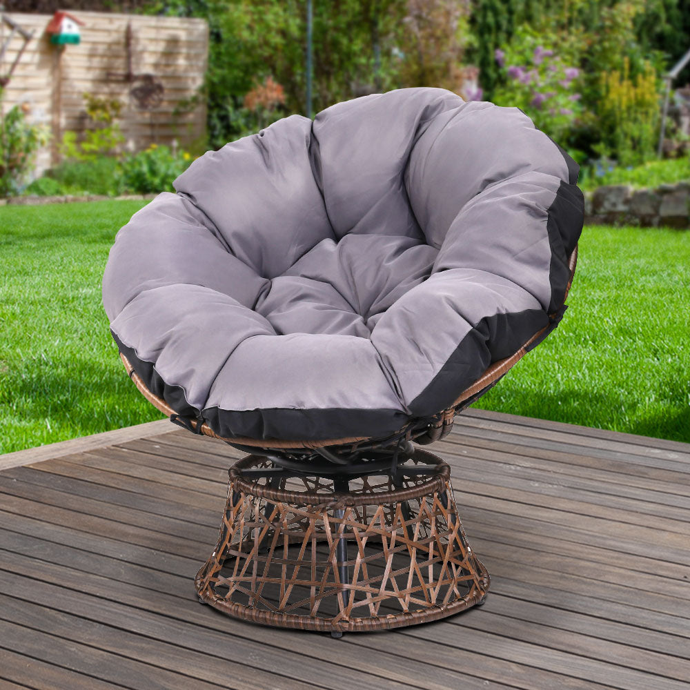 Gardeon Outdoor Papasan Chairs Lounge Setting Patio Furniture Wicker Brown
