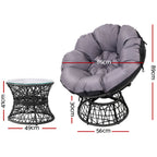 Gardeon Outdoor Lounge Setting Papasan Chairs Table Patio Furniture Wicker Black
