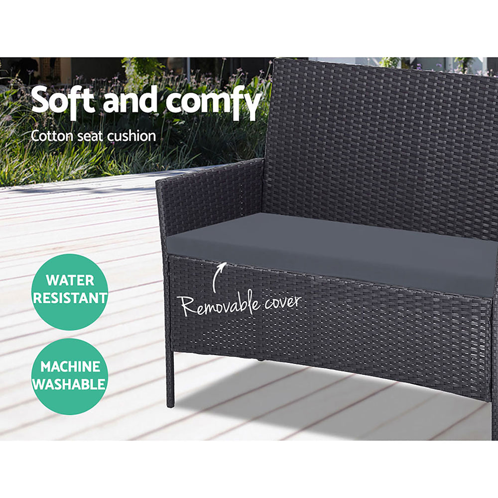 Gardeon 4-piece Outdoor Lounge Setting Wicker Patio Furniture Dining Set Grey