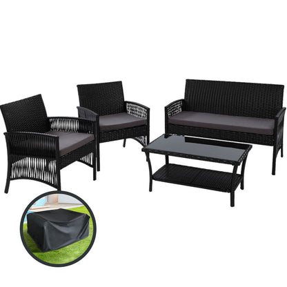 Gardeon 4 PCS Outdoor Furniture Outdoor Lounge Setting Rattan Patio Dining Set