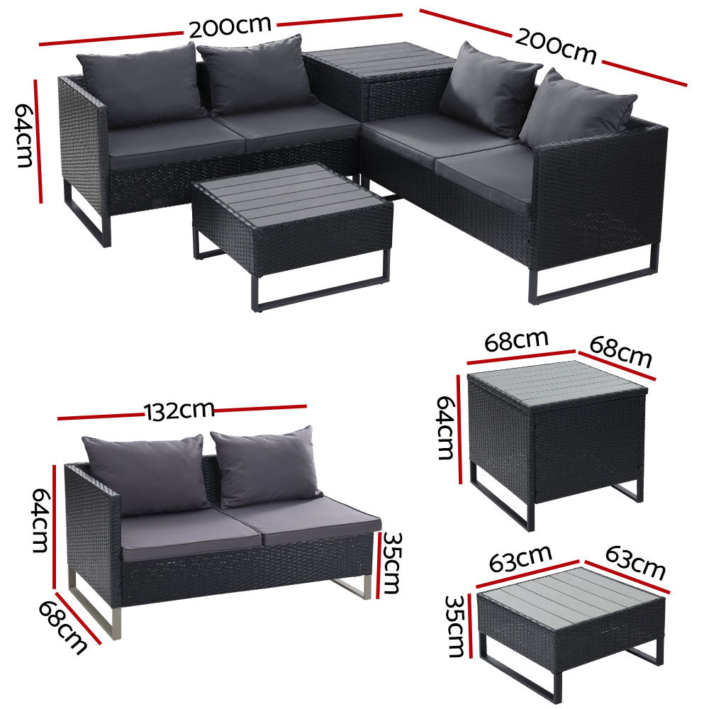 Gardeon Outdoor Sofa Furniture Garden Couch Lounge Set Wicker Table Chair Black