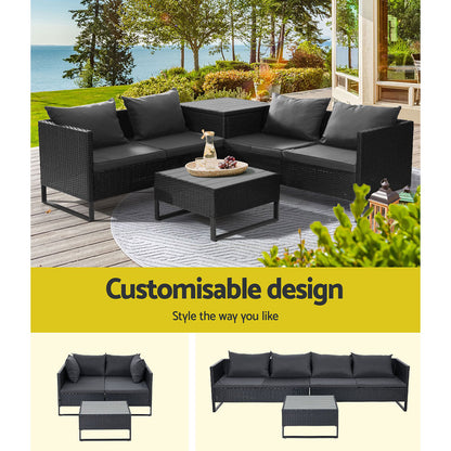 Gardeon Outdoor Sofa Furniture Garden Couch Lounge Set Wicker Table Chair Black
