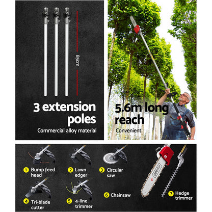 Giantz Petrol Pole Chainsaw Brush Cutter Whipper Grass Hedge Trimmer Pruner