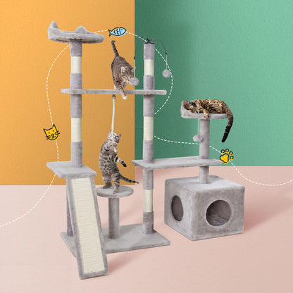 i.Pet Cat Tree Scratching Post Scratcher Tower Condo House Grey 135cm