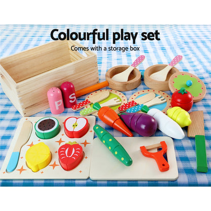 Keezi Kids Pretend Play Food Kitchen Wooden Toys Childrens Cooking Utensils Food