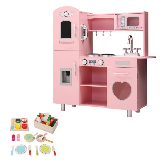 Keezi Kids Wooden Kitchen Pretend Play Sets Food Cooking Toys Children Pink