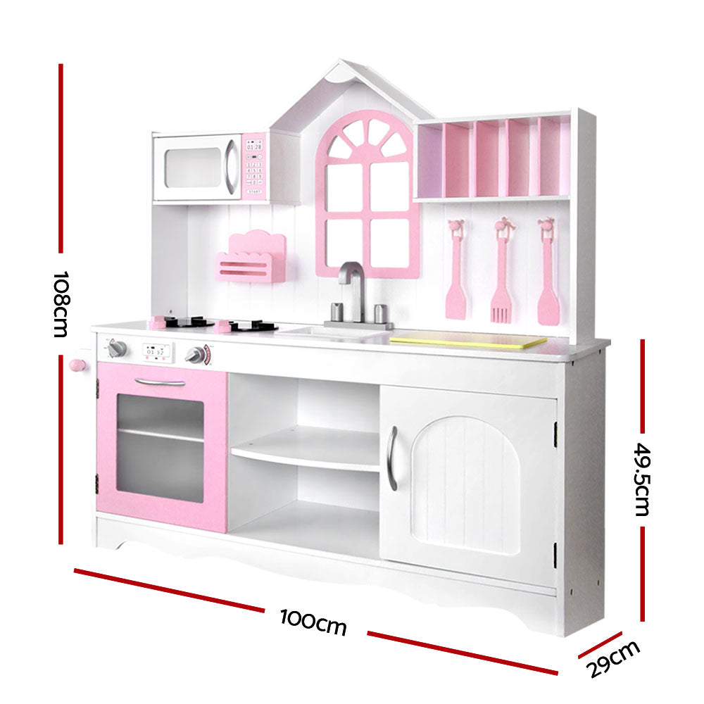 Keezi Kids Wooden Kitchen Play Set - White &amp; Pink