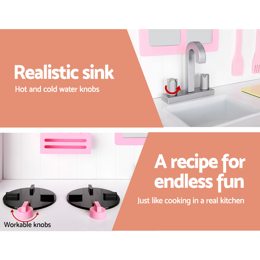 Keezi Kids Wooden Kitchen Play Set - White &amp; Pink