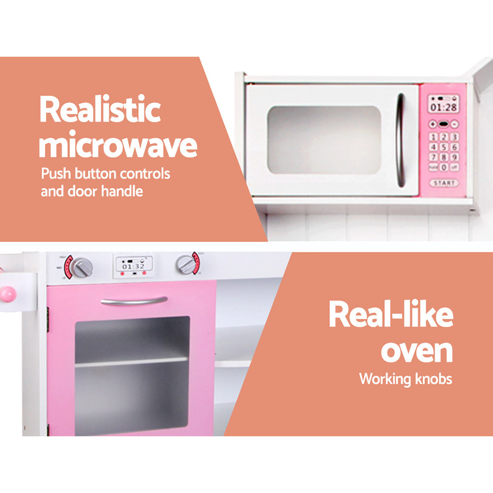 Keezi Kids Wooden Kitchen Play Set - White &amp; Pink