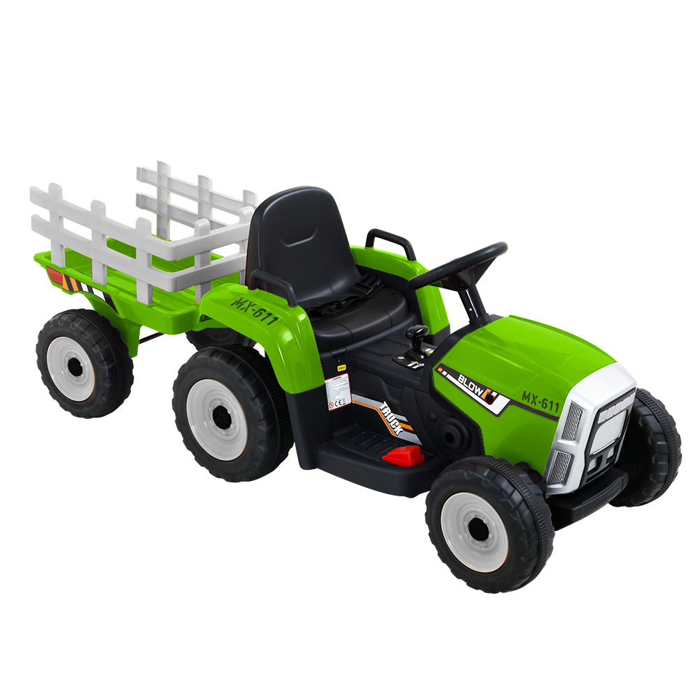 Rigo Ride On Car Tractor Trailer Toy Kids Electric Cars 12V Battery Green