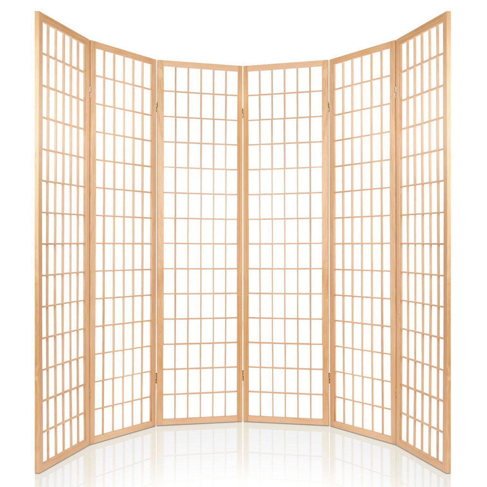 Artiss Room Divider Screen Wood Timber Dividers Fold Stand Wide Beige 6 Panel