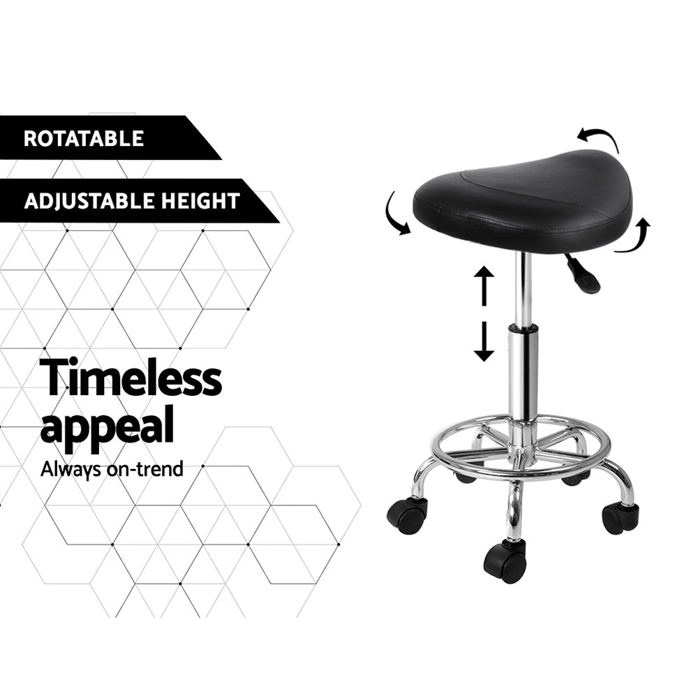 Artiss 2X Saddle Salon Stool Swivel Barber Hair Dress Chair Hydraulic Lift Black