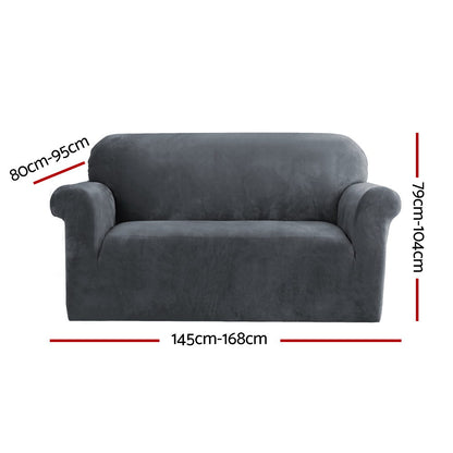 Artiss Velvet Sofa Cover Plush Couch Cover Lounge Slipcover 2 Seater Grey