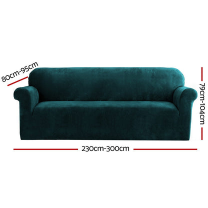 Artiss Velvet Sofa Cover Plush Couch Cover Lounge Slipcover 4 Seater Agate Green