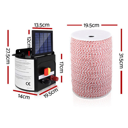 Giantz 3KM Solar Electric Fence Energiser Energizer 0.1J + 2000M Poly Fencing Wire Tape