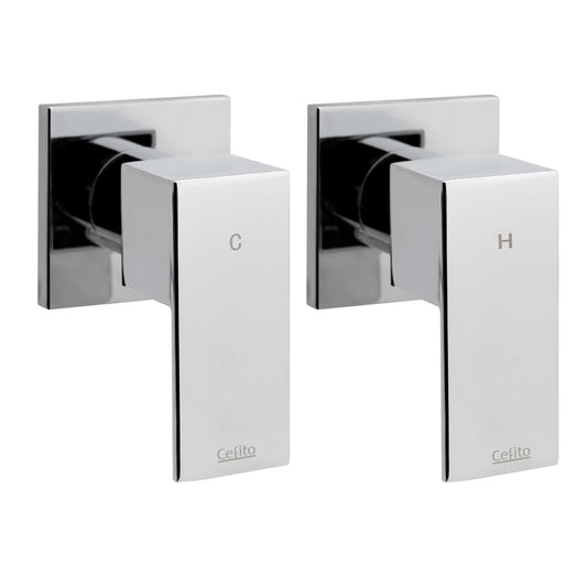 Cefito Shower Tap Bath Twin Taps Hot Cold Wall Basin Sink Vanity Brass Silver