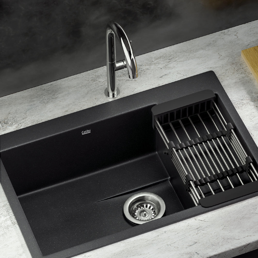 Cefito Kitchen Sink 80X48CM Granite Stone Kitchen Sinks in Black