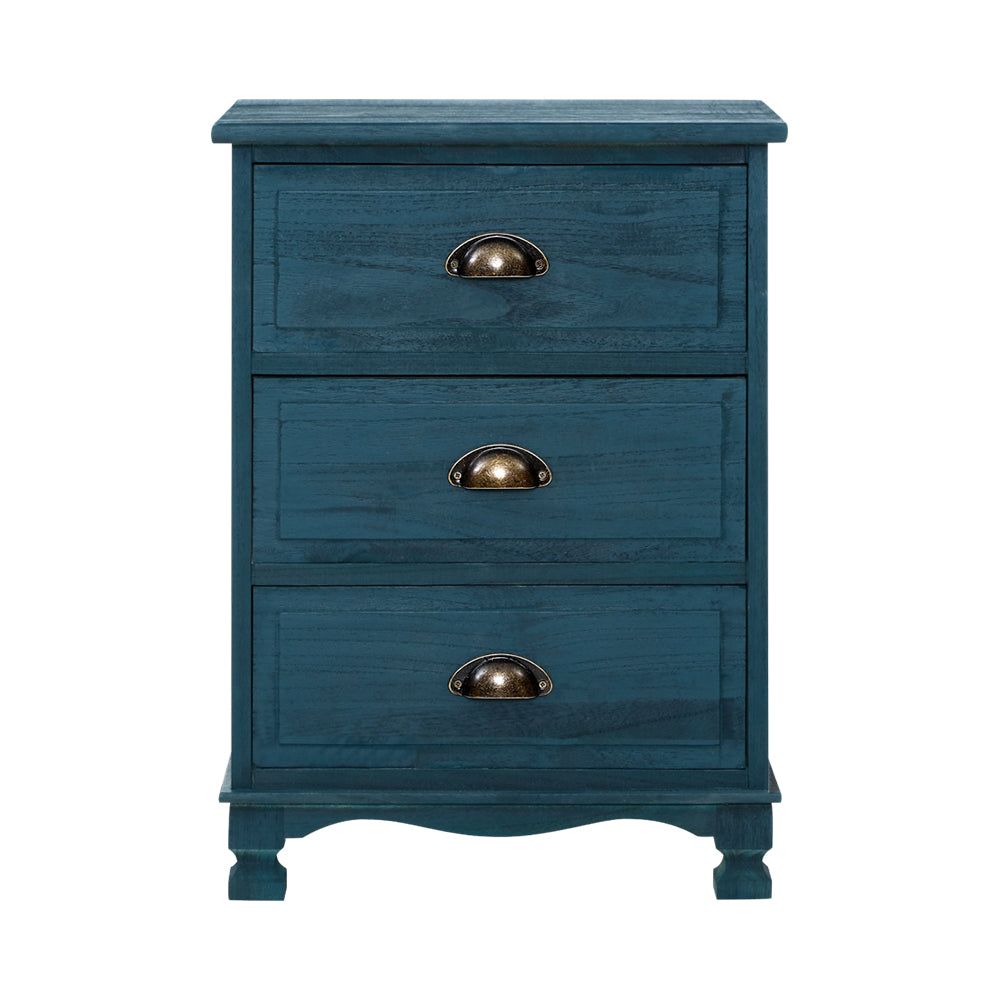 Artiss Bedside Tables Drawers Side Table Cabinet Vintage Blue Storage Nightstand