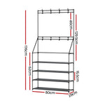 Artiss Shoe Rack Coat Hat Stand Hallway Shoes Storage Tree Metal Shelves Black