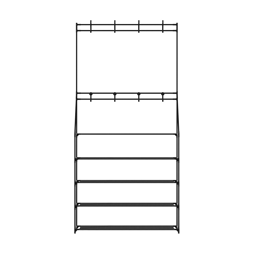 Artiss Shoe Rack Coat Hat Stand Hallway Shoes Storage Tree Metal Shelves Black