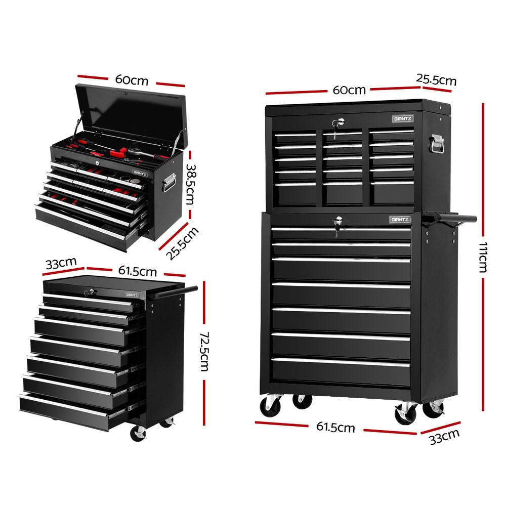 Giantz Tool Chest and Trolley Box Cabinet 16 Drawers Cart Garage Storage Black