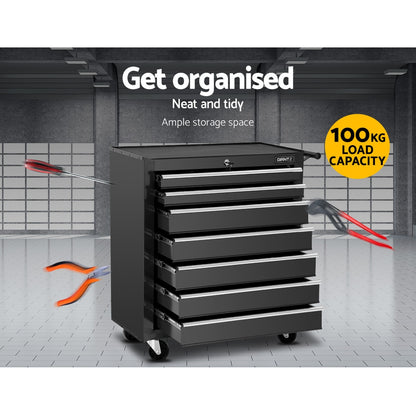 Giantz Tool Chest and Trolley Box Cabinet 7 Drawers Cart Garage Storage Black