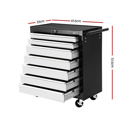 Giantz Tool Chest and Trolley Box Cabinet 7 Drawers Cart Garage Storage Black and Silver