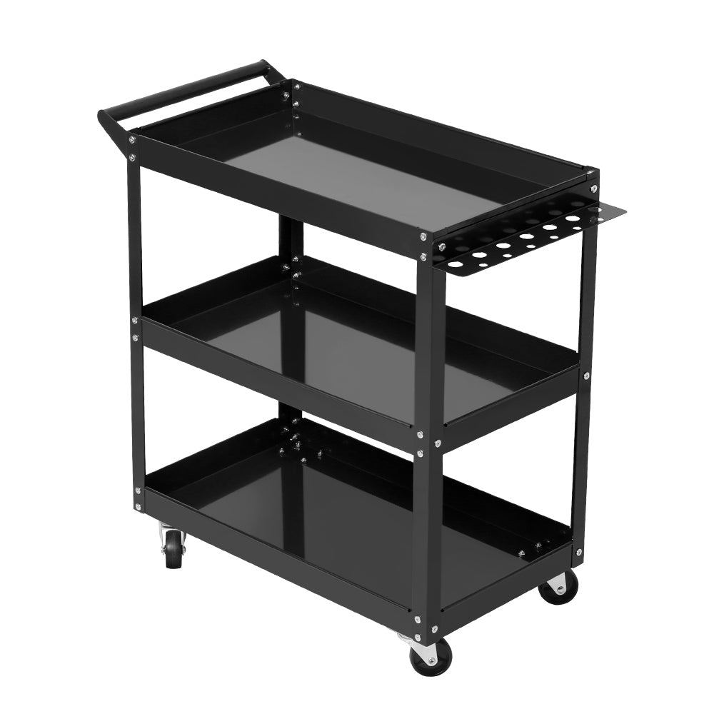 Giantz Tool Cart 3 Tier Parts Steel Trolley Mechanic Storage Organizer Black