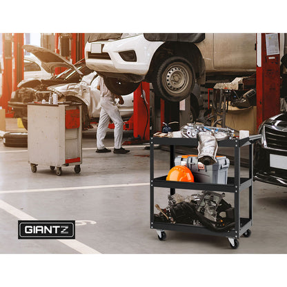 Giantz Tool Cart 3 Tier Parts Steel Trolley Mechanic Storage Organizer Black