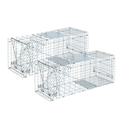 Set of 2 Humane Animal Trap Cage 66 x 23 x 25cm  - Silver