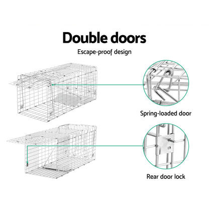 Set of 2 Humane Animal Trap Cage 66 x 23 x 25cm  - Silver