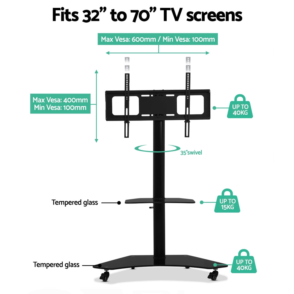 Artiss Floor TV Stand Brakcket Mount Swivel Height Adjustable 32 to 70 Inch Black