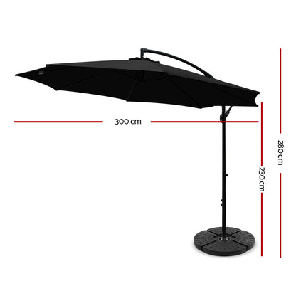 Instahut 3M Umbrella with 48x48cm Base Outdoor Umbrellas Cantilever Sun Beach Garden Patio Black