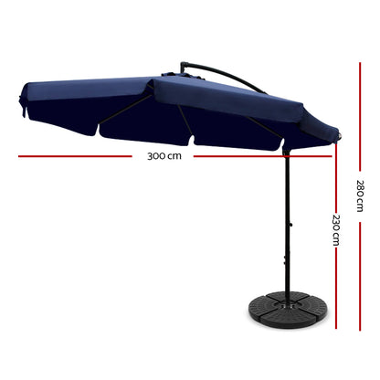 Instahut 3M Umbrella with 48x48cm Base Outdoor Umbrellas Cantilever Sun Beach UV Navy