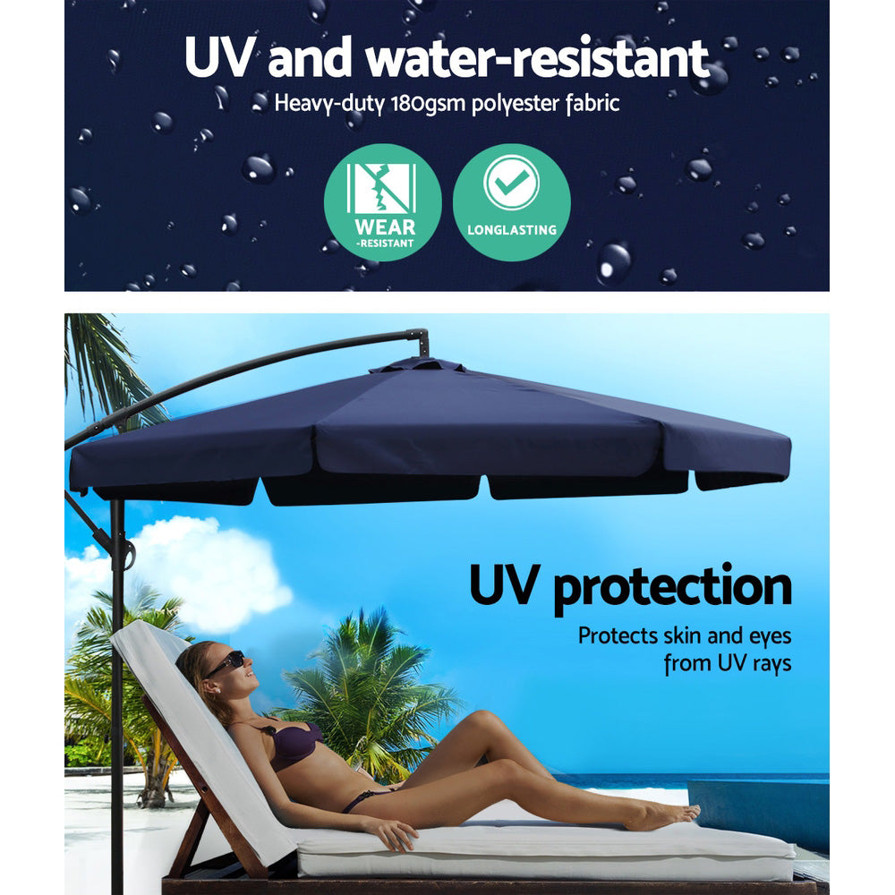 Instahut 3M Umbrella with 48x48cm Base Outdoor Umbrellas Cantilever Sun Beach UV Navy