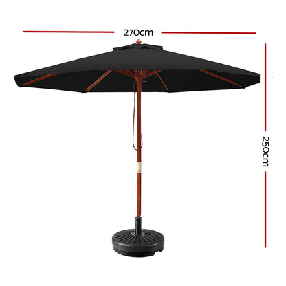 Instahut Outdoor Umbrella 2.7M with Base Pole Umbrellas Garden Stand Deck Black